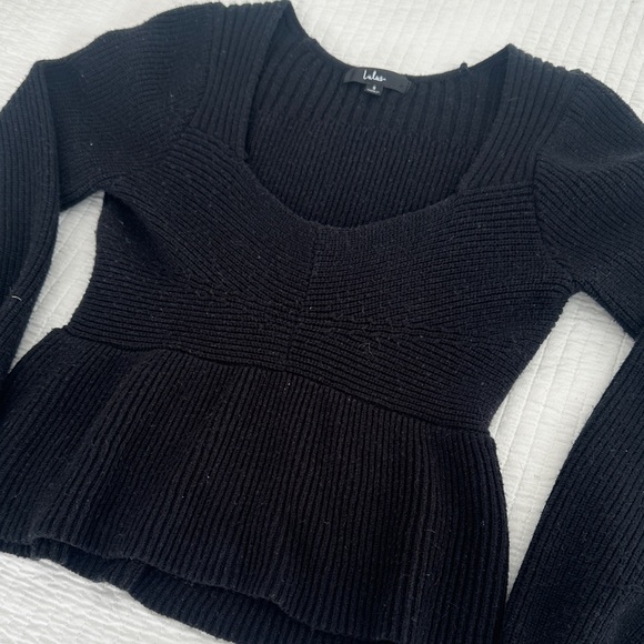 Lulu's Black Ribbed Knit Top - Picture 2 of 4